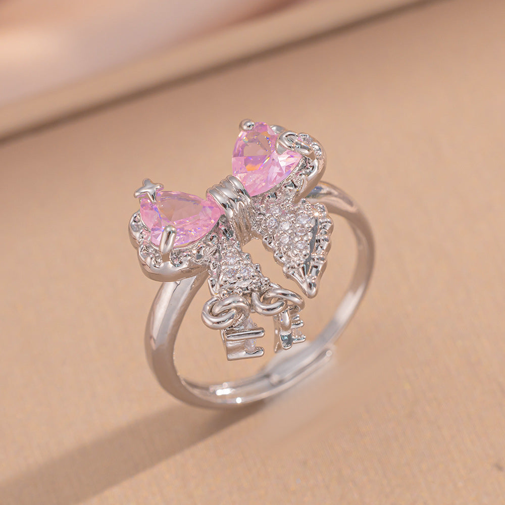 Luxury Bow-Shaped Zirconia Pendant Necklace for Women in Titanium Steel with Vacuum Plating and O-Chain