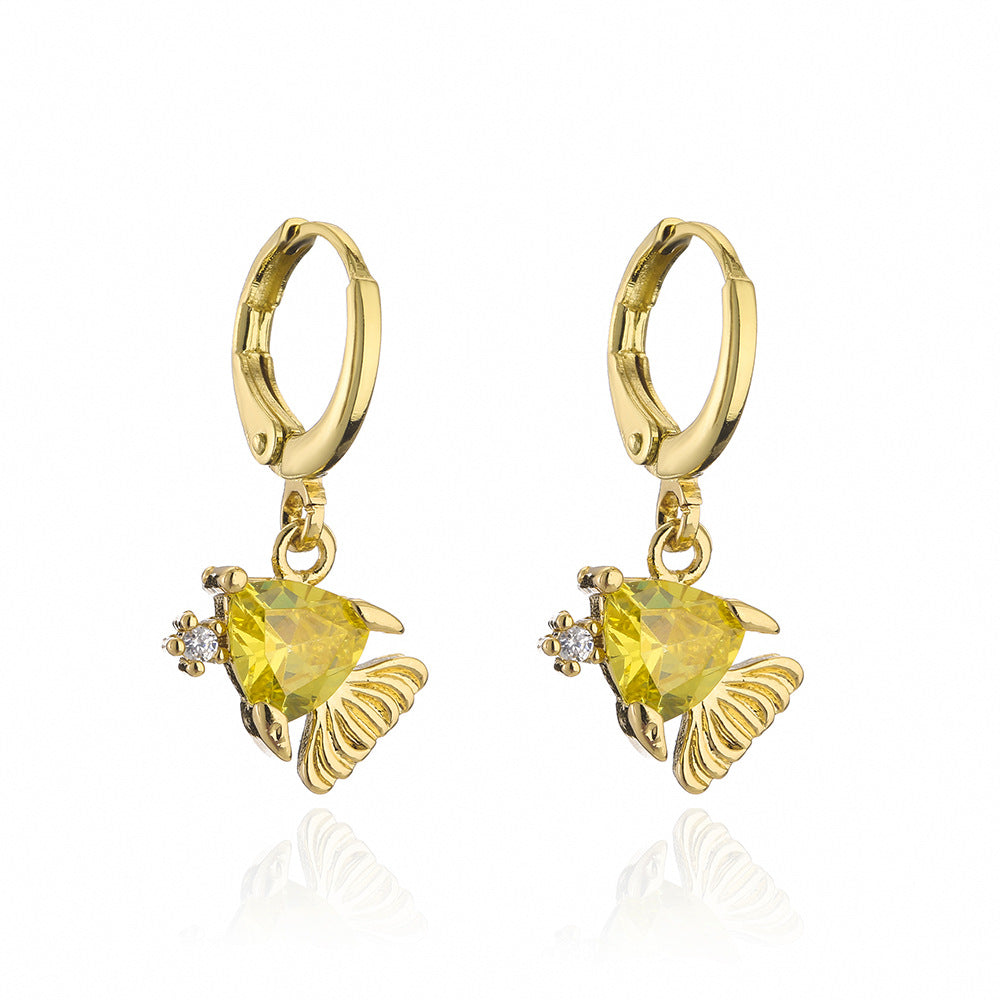 Minimalist Geometric Copper Earrings with Real Gold Plating and Micro-Paved Zirconia Ocean Animal Motifs for Women