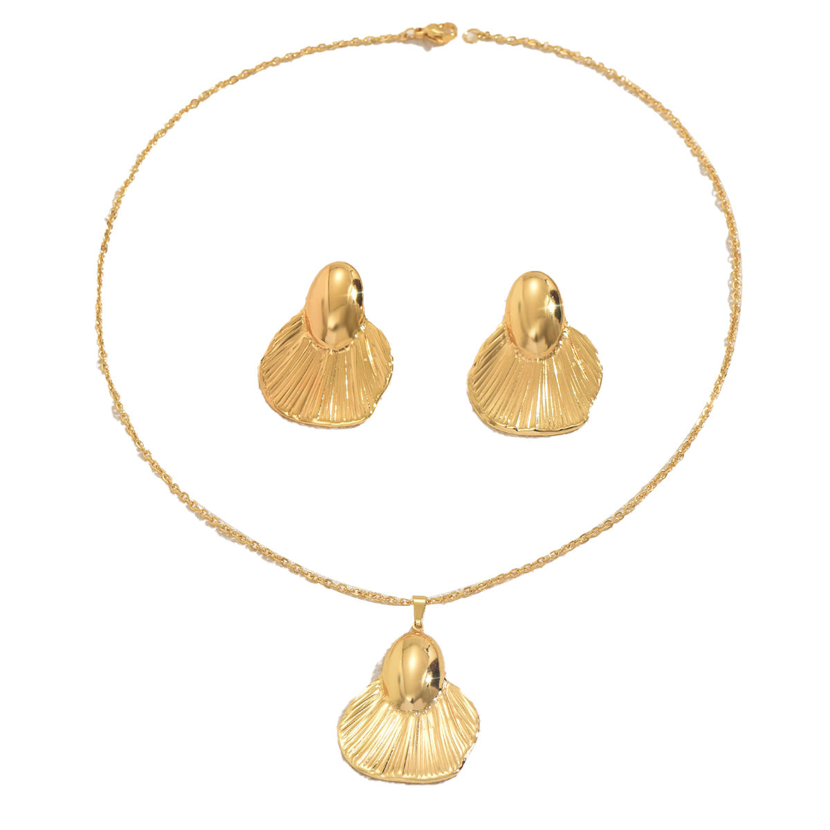 Set di collana e orecchini da donna in lega con texture floreale geometrica a foglia e finitura placcata