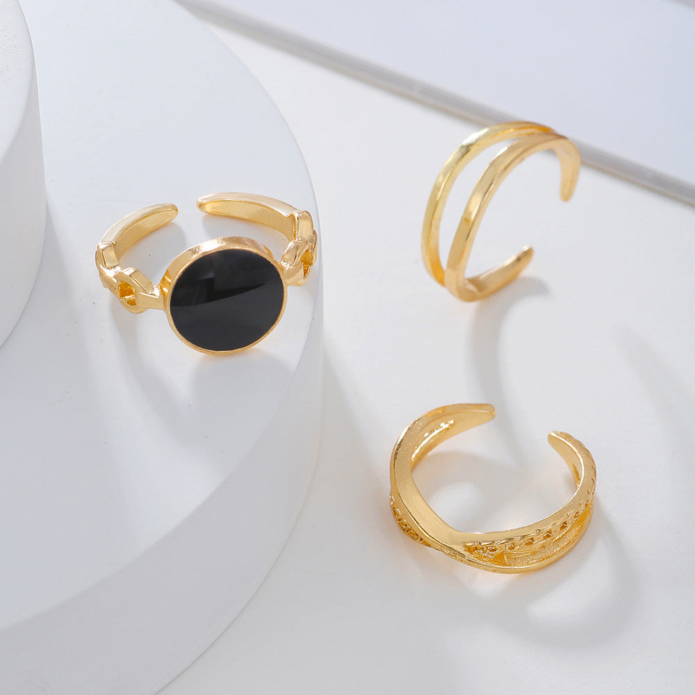 Minimalist Geometric Round Plated Alloy Ring Set for Women