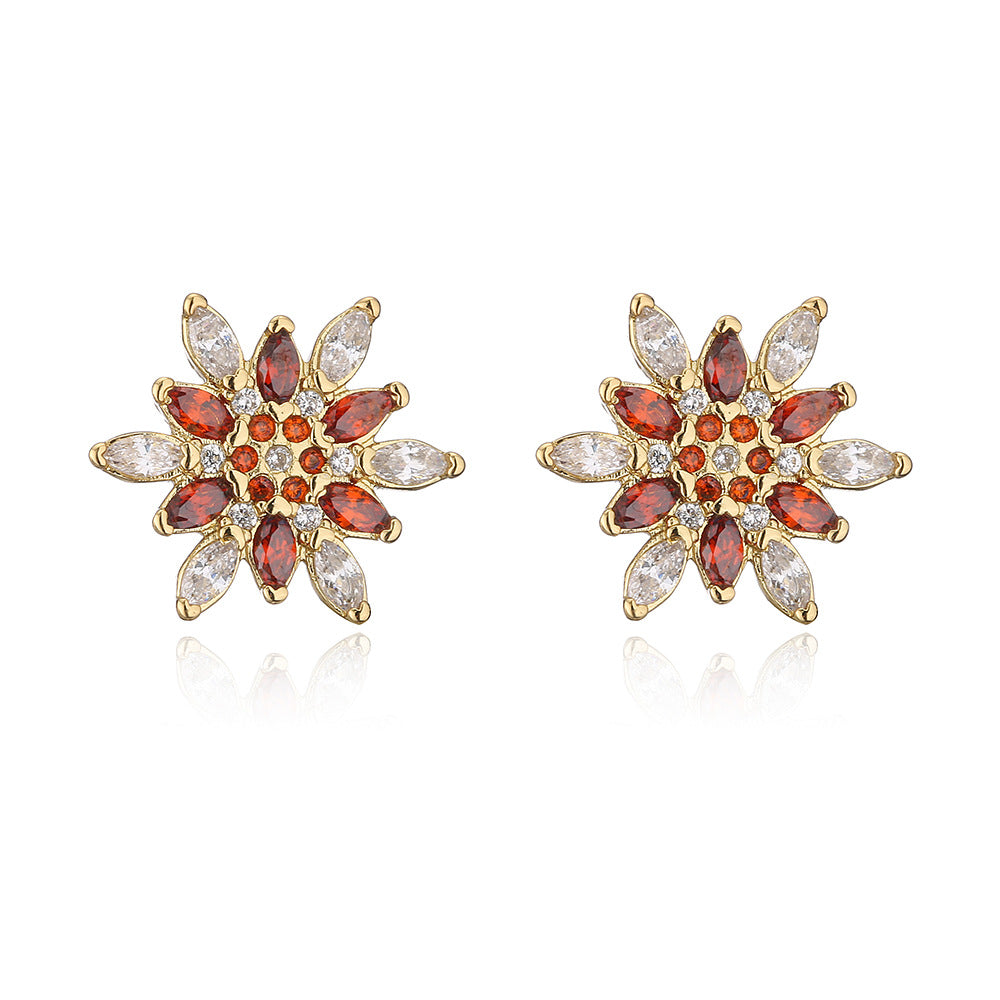 Orecchini a Perno Minimalisti Geometrici in Rame Placcato Oro 18K con Accenti di Zirconi