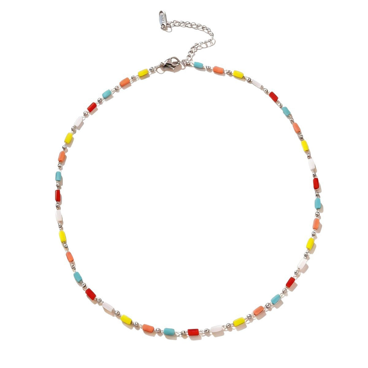 Minimalist Luxury Geometric Round Stainless Steel PVD 18K Gold Plated Colorful Beaded Necklace for Women