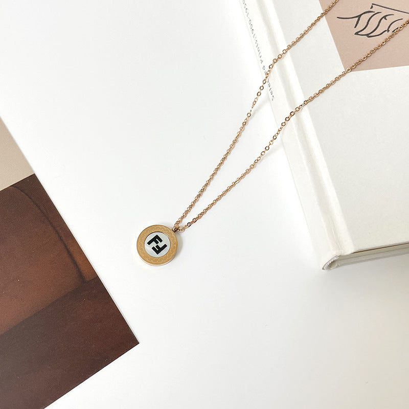 Minimalist H Letter Pendant Necklace for Women Stainless Steel Geometric Coin Choker and Sweater Chain