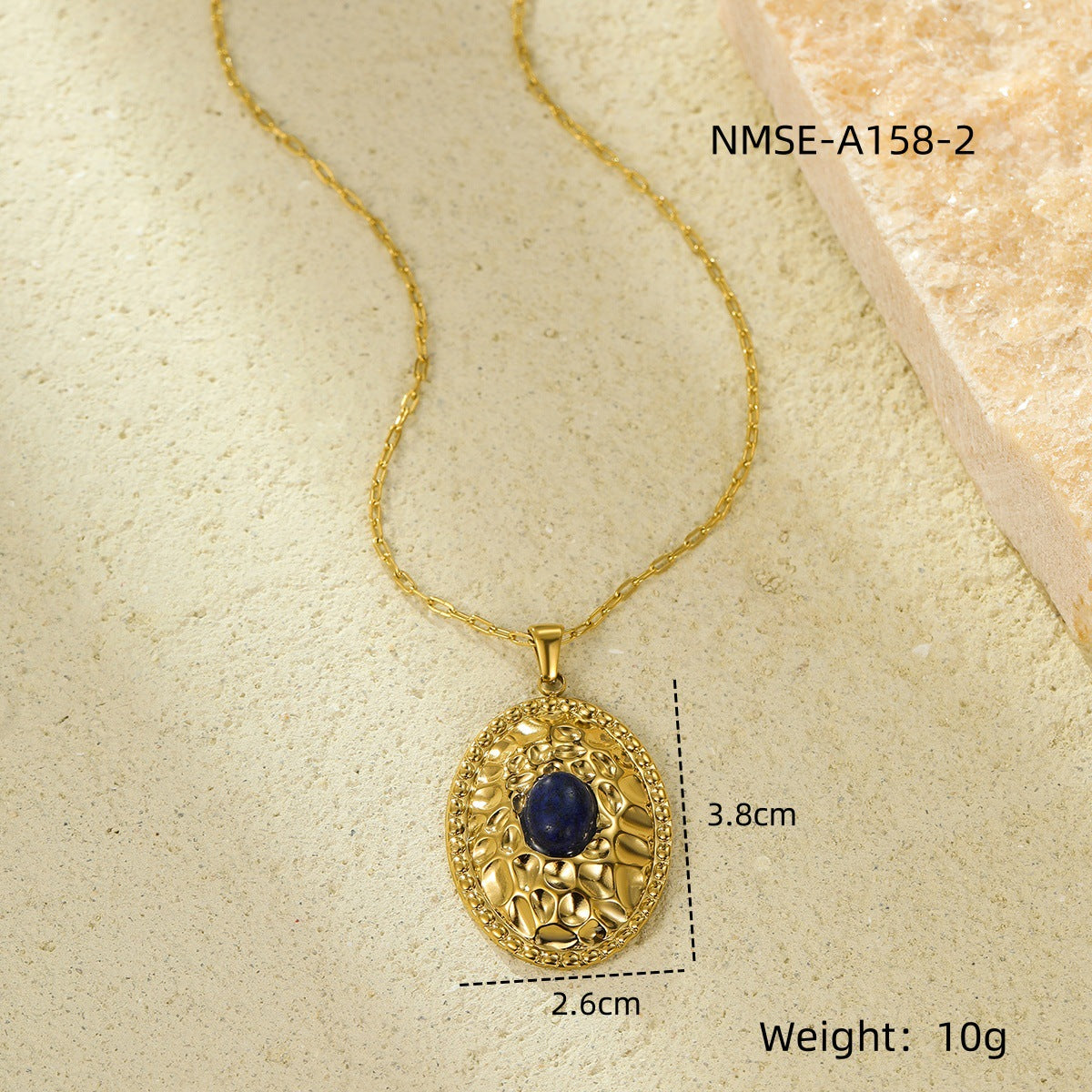 Collana con Pendente Ovale di Pietra Naturale Incastonata, in Acciaio al Titanio Placcato, Stile Trendy per Donna