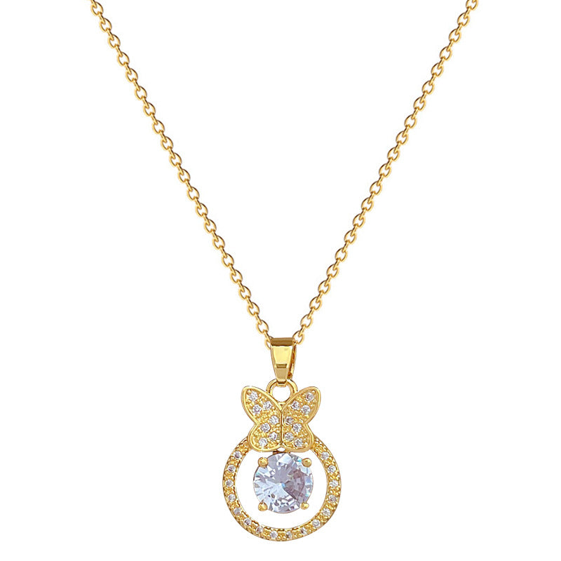Collana da donna a farfalla minimalista in acciaio al titanio con intarsio di strass, catena regolabile per la clavicola