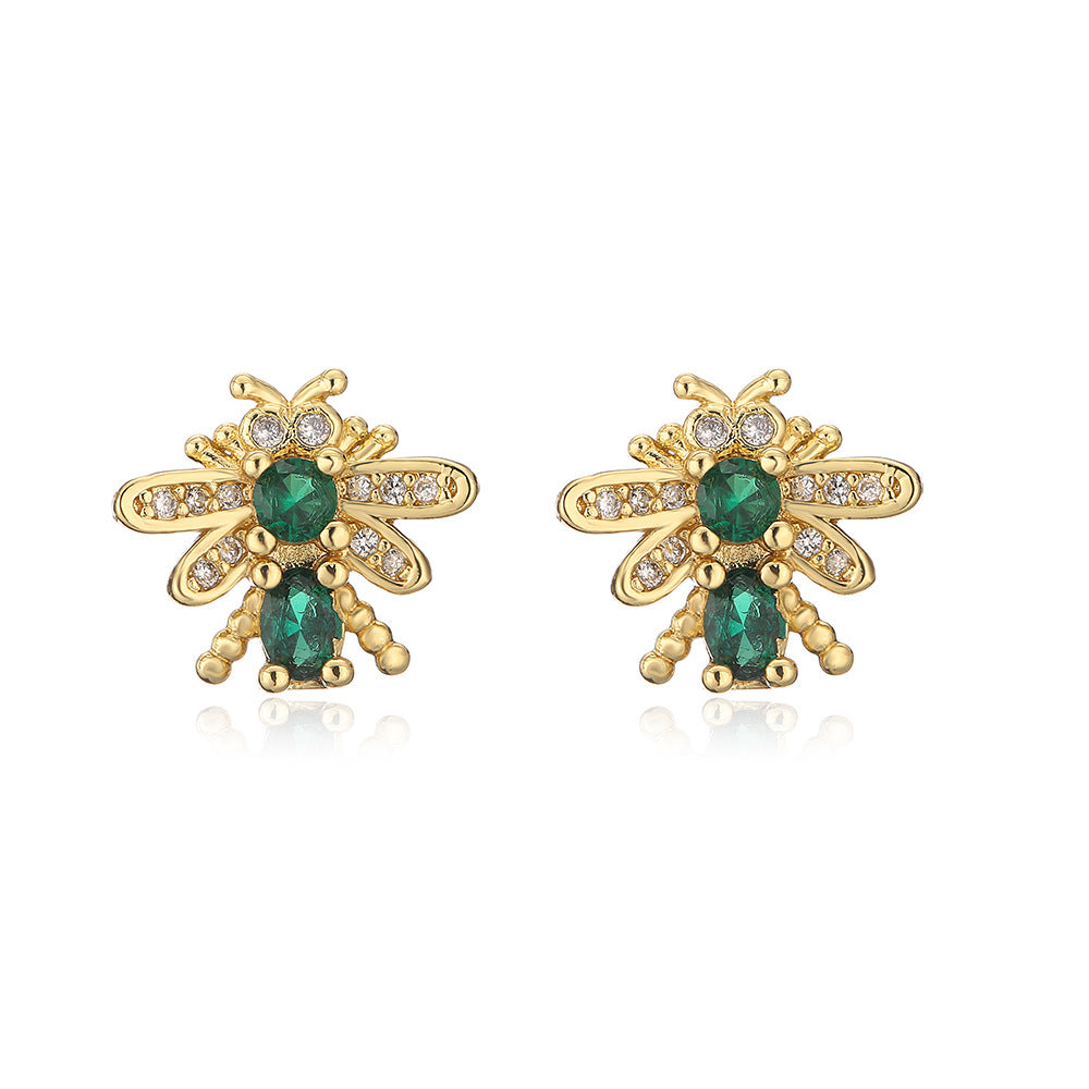 Minimalist Modern Geometric Bee and Butterfly Earrings in Copper with 18K Gold Plating and Micro-Pave Zirconia