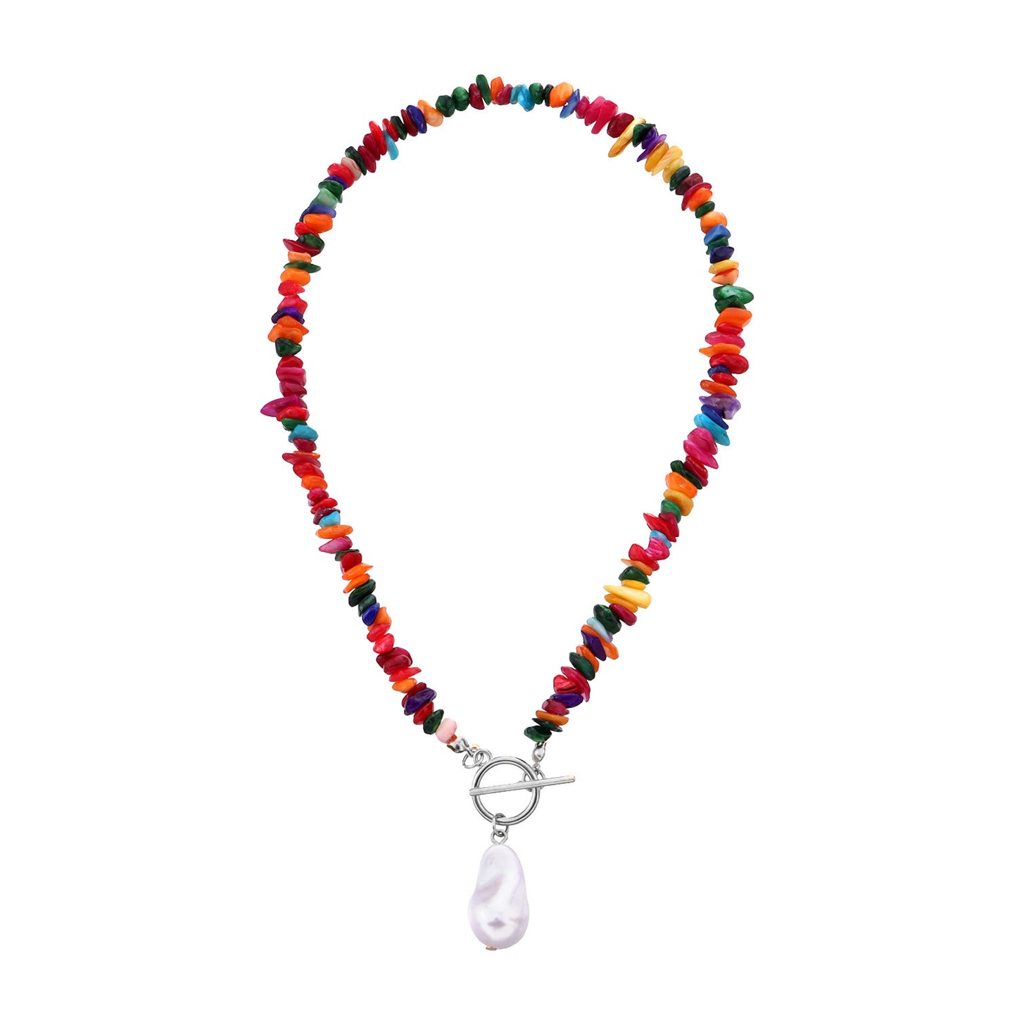 Minimalist Geometric Pendant Necklace in Alloy with Plated Finish and Colorful Stone Inlay on Small Link Chain