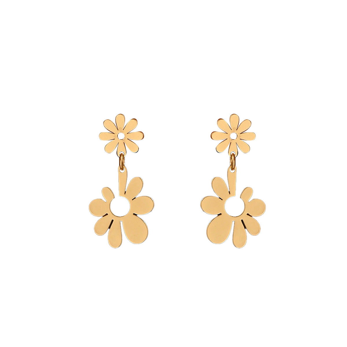 Elegantes Pendientes Geométricos Florales para Mujer Hechos de Aleación de Zinc con Baño de Oro de 18K