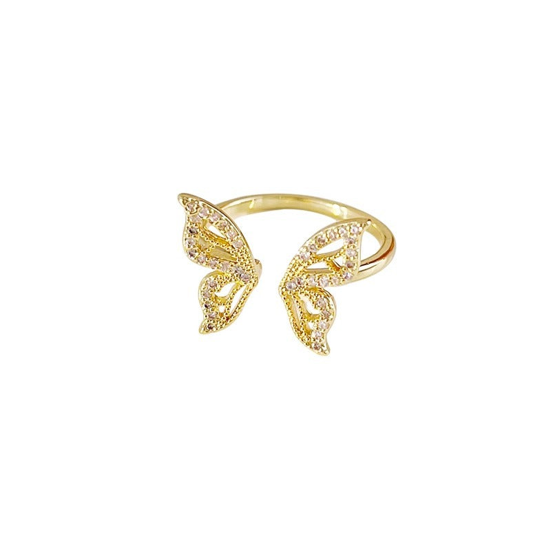 Anillo minimalista de nudo de lazo en tono dorado de acero de titanio con acabado chapado para el dedo índice, banda abierta ajustable