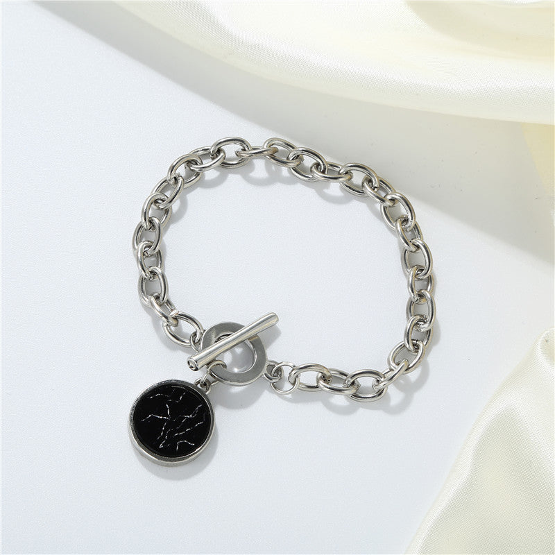 Bracciale con ciondolo a trama geometrica minimalista in marmo, in lega, realizzato a mano, stile bohémien, da donna