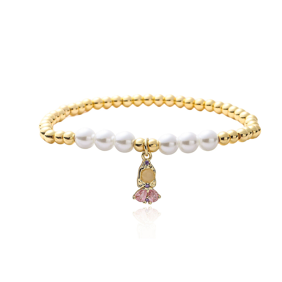 Cartoon Princess Pendant Bracelet for Women with Copper Base Plated in 18K Gold and Zircon Inlay, Geometric and Irregular Design, Fashionable Casual Style