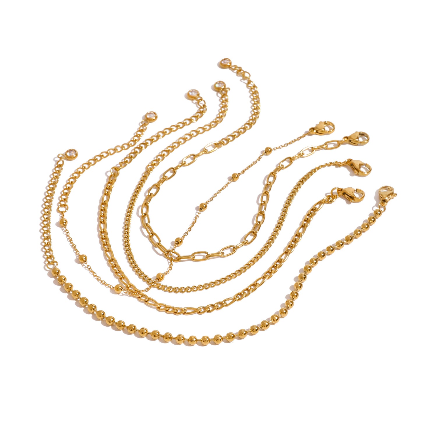 Bracciale Da Donna Minimalista Geometrico in Acciaio Inossidabile con Perline e Finitura Placcata
