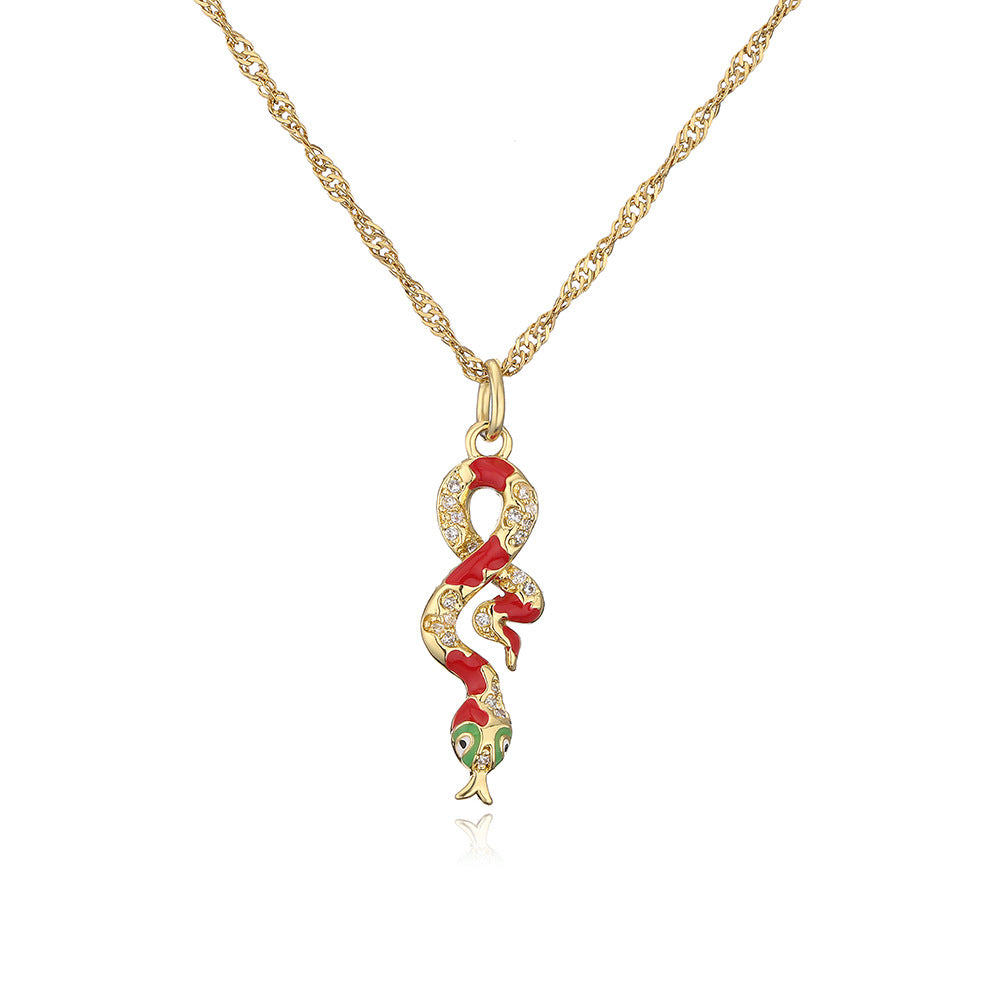 Collana con pendente geometrico minimalista in rame placcato oro 18 carati, finitura smaltata e zirconia micro-incastonata per donna
