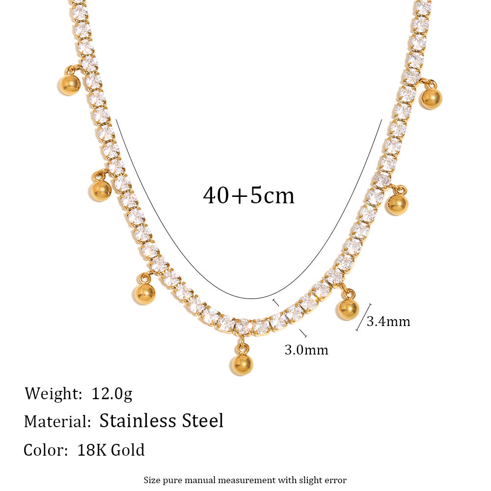 Set di Collana e Bracciale da Donna Minimalista Geometrico in Acciaio Inossidabile Placcato Oro 18K con Zircone, Perle Rotonde e Nappe