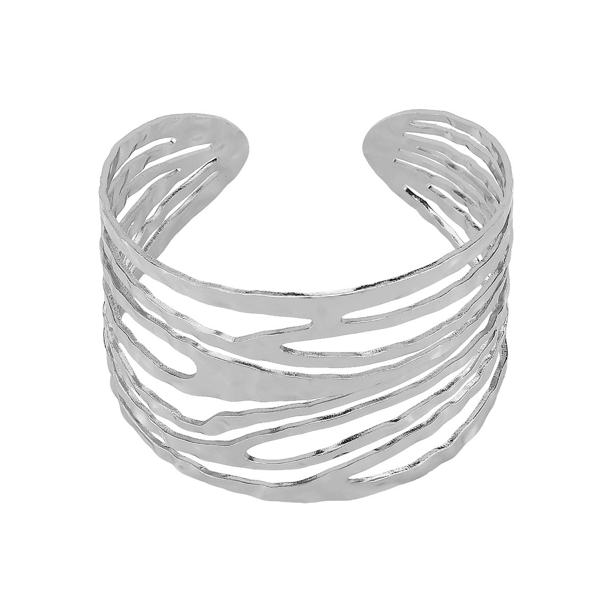 Brazalete Abierto Multicapa Hueco de Línea Irregular con Estilo Minimalista Vintage y Acabado Metálico Electrochapado