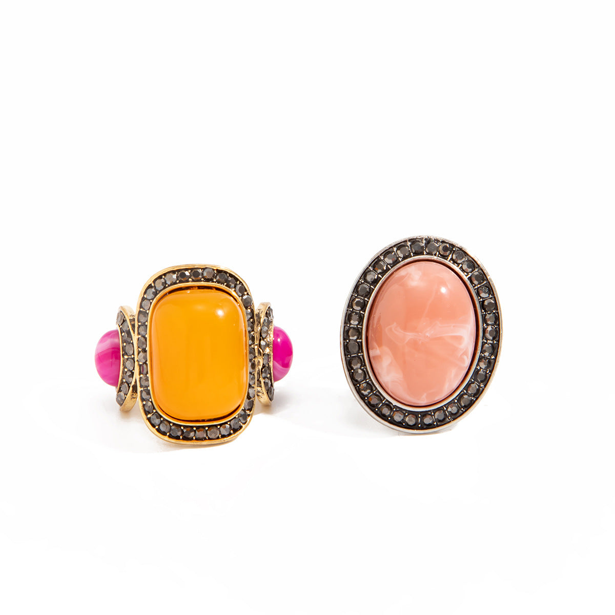 Vintage Bohemian Ethnic Geometric Oval Zinc Alloy Plated Ring with Rhinestone and Gemstone Inlay for Women