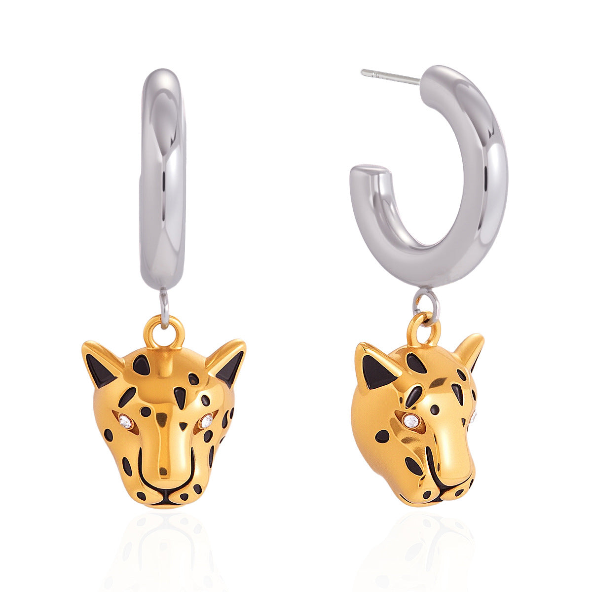 Orecchini di lusso a leopardo geometrico in acciaio inossidabile con placcatura in oro PVD sottovuoto da donna
