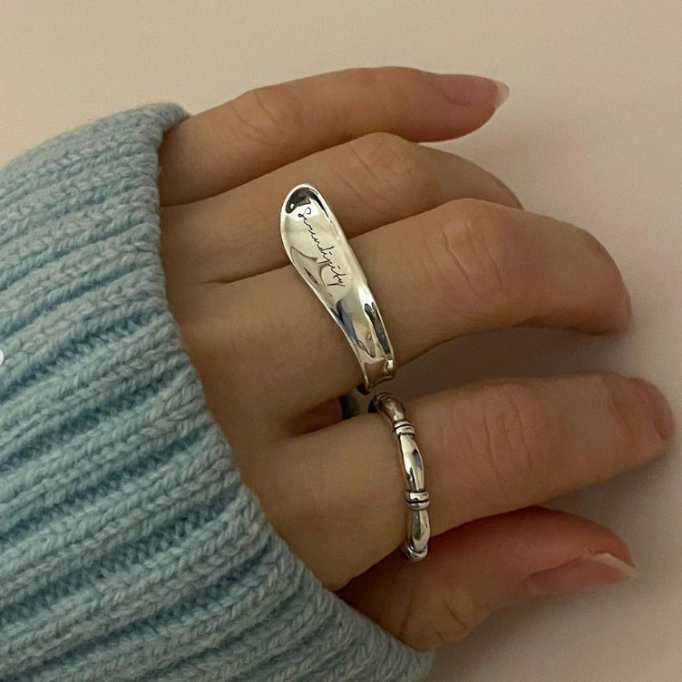 Vintage Sweet Geometric Floral Plated 925 Sterling Silver Ring for Women