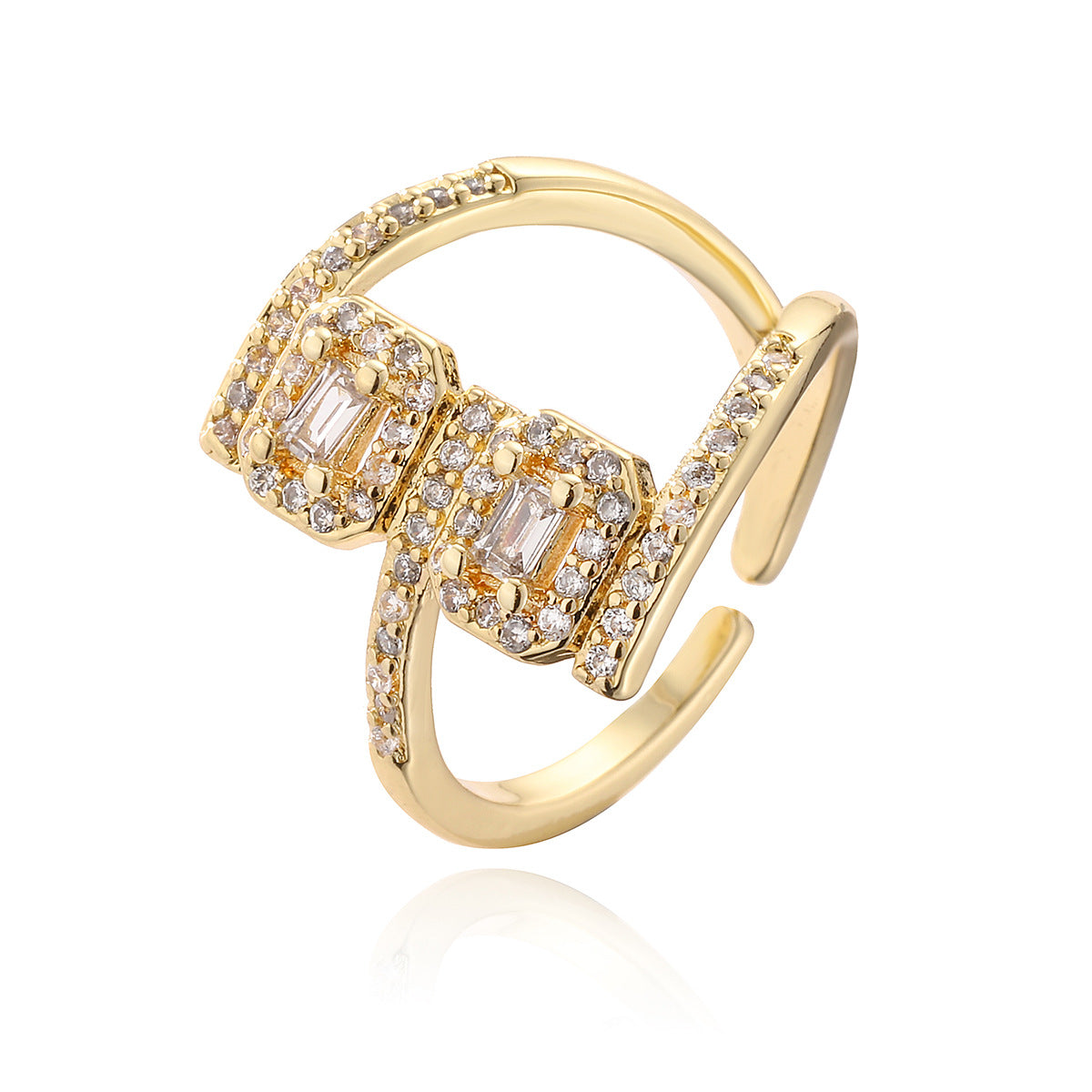 Minimalist Irregular Geometric Copper Ring with Gold Plating and Zircon Inlay for Women