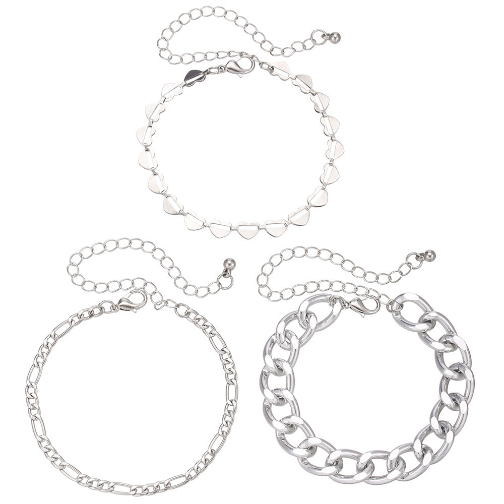 Hip-hop Geometric Heart Round Alloy Plated Bracelet Choker Set for Unisex