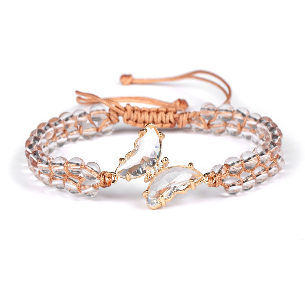 Sweet Geometric Butterfly Crystal Beaded Bracelet Unisex Charm Bar