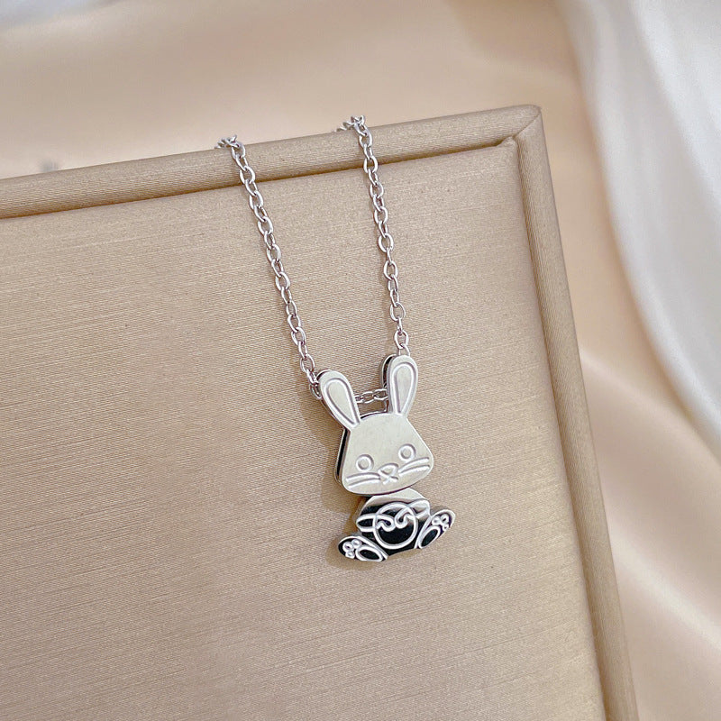 Minimalist Rabbit Pendant Necklace in Titanium Steel with Gold Plating for Women and Men