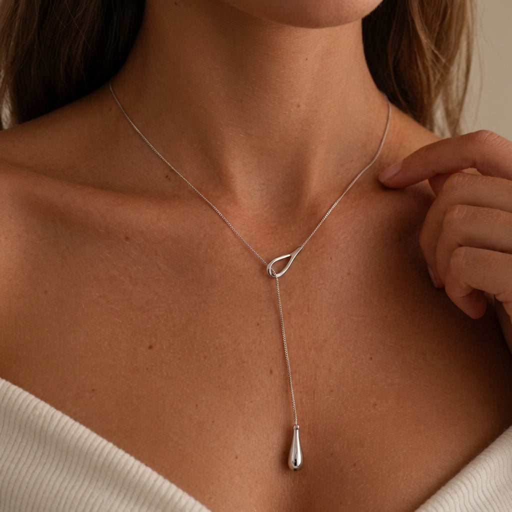Elegant Minimalist Teardrop Pendant Necklace 18K Gold Plated Stainless Steel Adjustable Cable Chain for Women