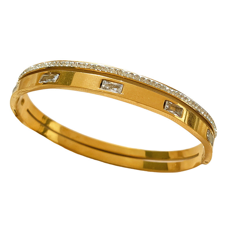 Minimalist Luxury Geometric Titanium Steel Plated Cubic Zirconia Bracelet