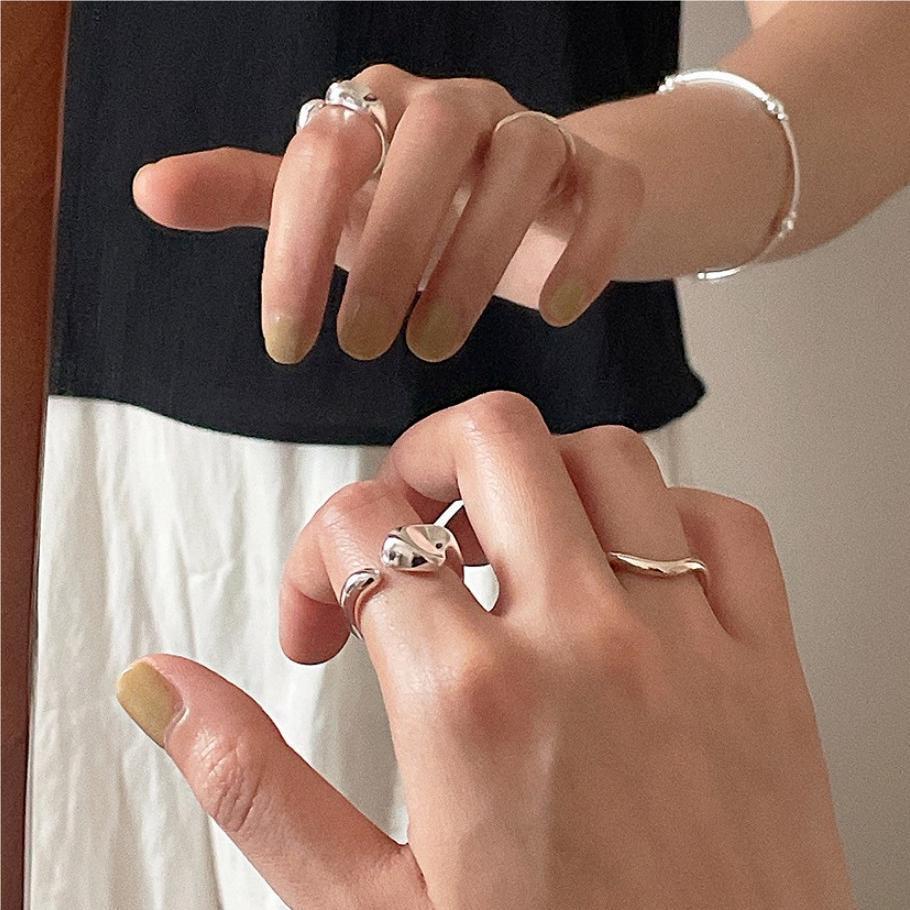Minimalist Geometric Heart-Shaped 925 Sterling Silver Ring for Women with Plated Finish