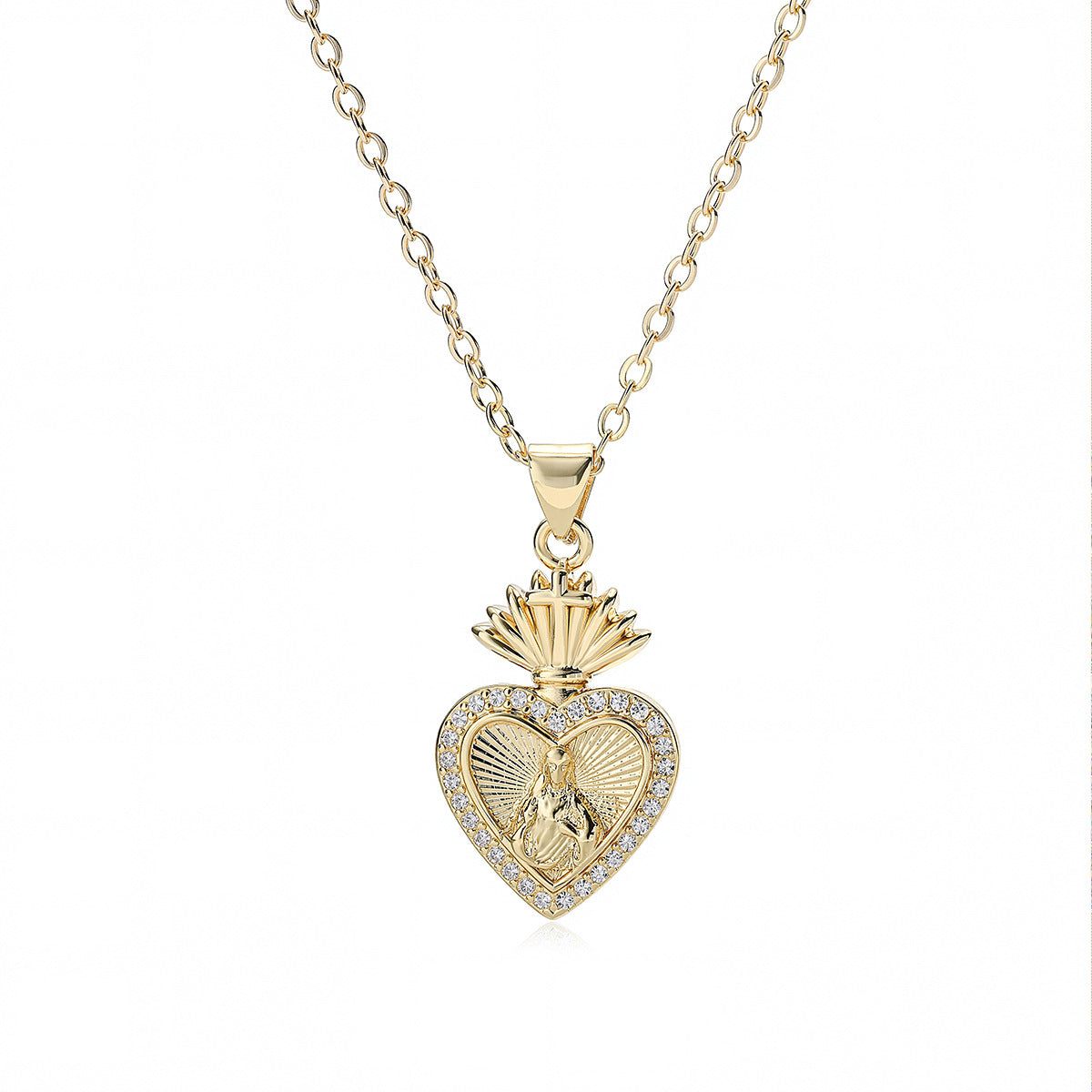 Vintage 18K Gold Plated Brass Heart Cubic Zirconia Pendant Necklace for Women