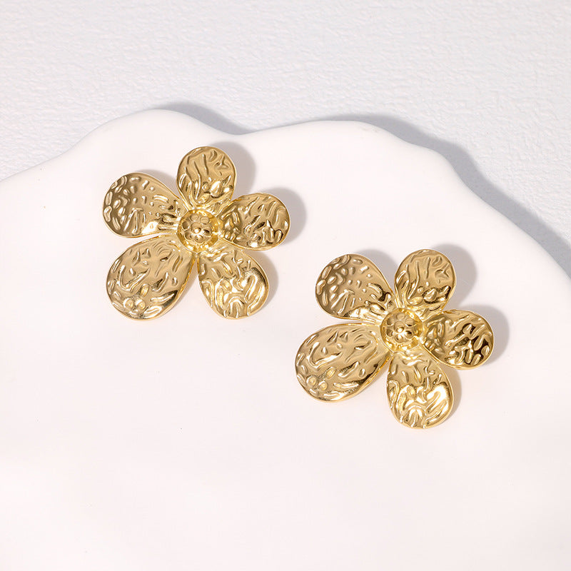 Minimalist Stainless Steel Flower Stud Earrings for Women with Plating Finish, Fashionable and Hypoallergenic