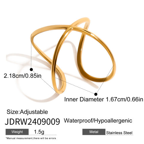 Anello Minimalista Geometrico in Acciaio Inox con Finitura Placcata per Donna, Fascia Regolabile alla Moda