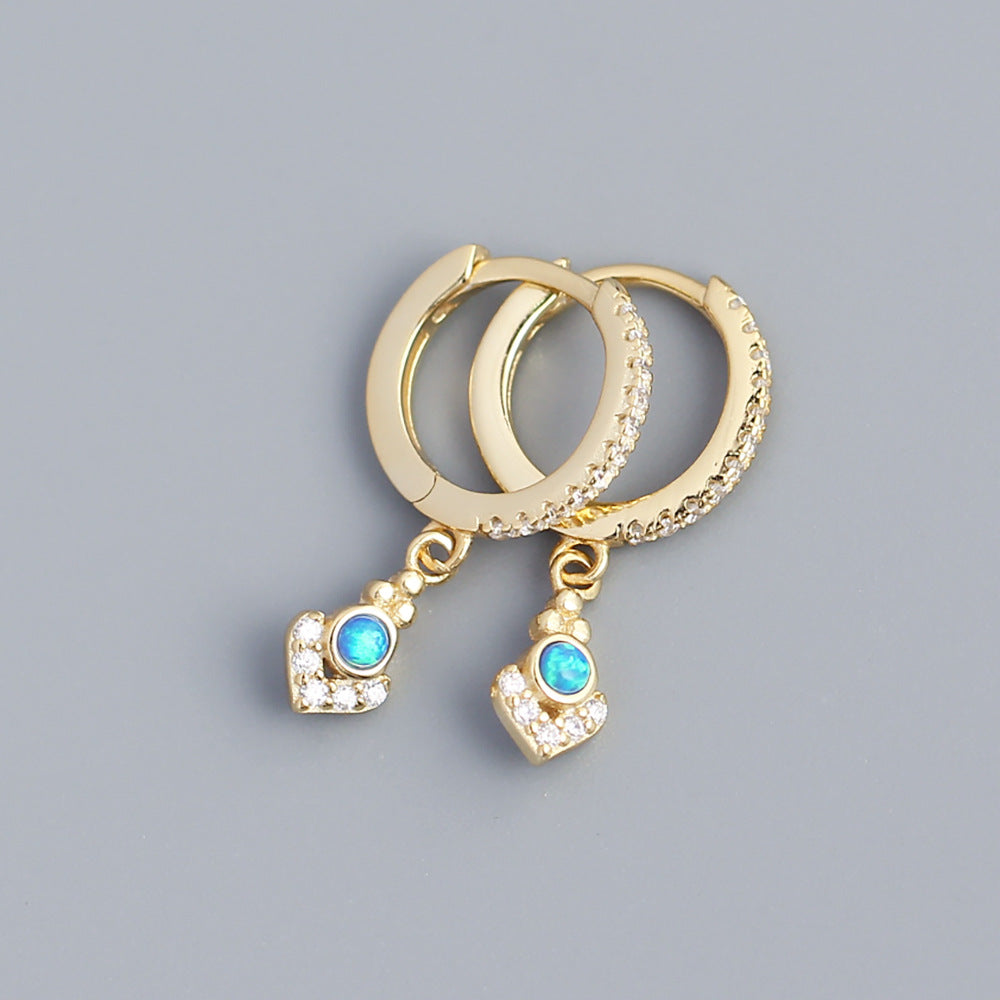 Orecchini a Cerchio Bohemien Eleganti in Argento Sterling 925 con Inlay Geometrico Rotondo Triangolare, Opale e Zirconi Cubici