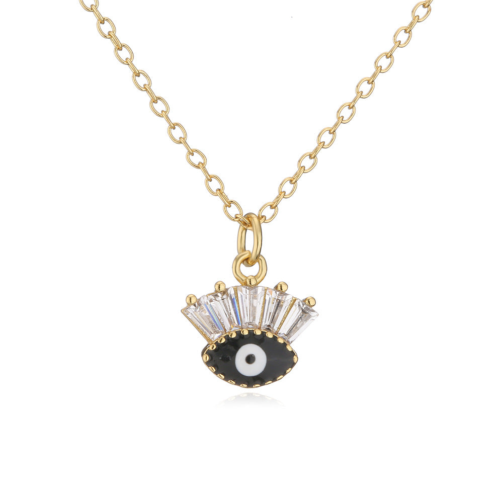 Collana con Pendente Geometrico Minimalista in Rame, Placcatura in Oro 18K e Ciondolo a Occhio di Zircone Smaltato da Donna