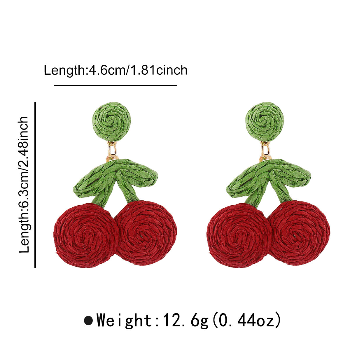 Orecchini a forma di ciliegia e fragola in lega con trama in rafia da donna, orecchini a frutta dallo stile fresco e dolce