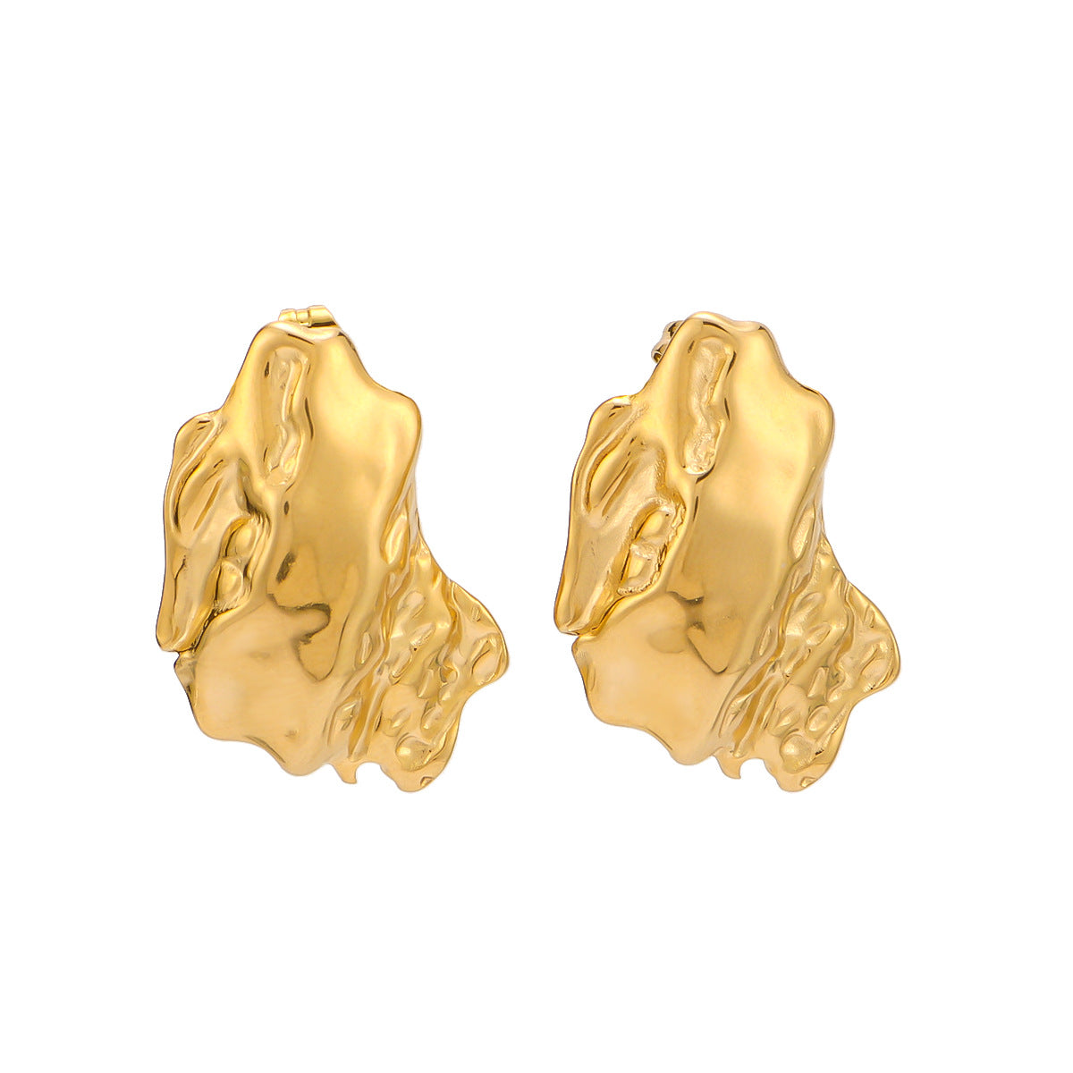Orecchini geometrici asimmetrici minimalisti in acciaio inossidabile placcato oro 18K con dettagli a rombo e circolari, anallergici e resistenti all'ossidazione