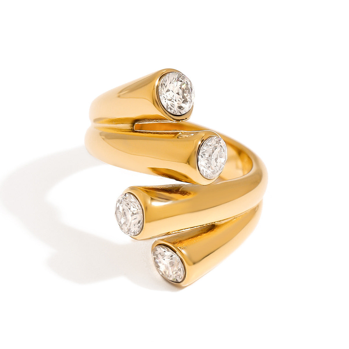 Minimalist Geometric Stainless Steel Plated Ring with Cubic Zirconia for Women