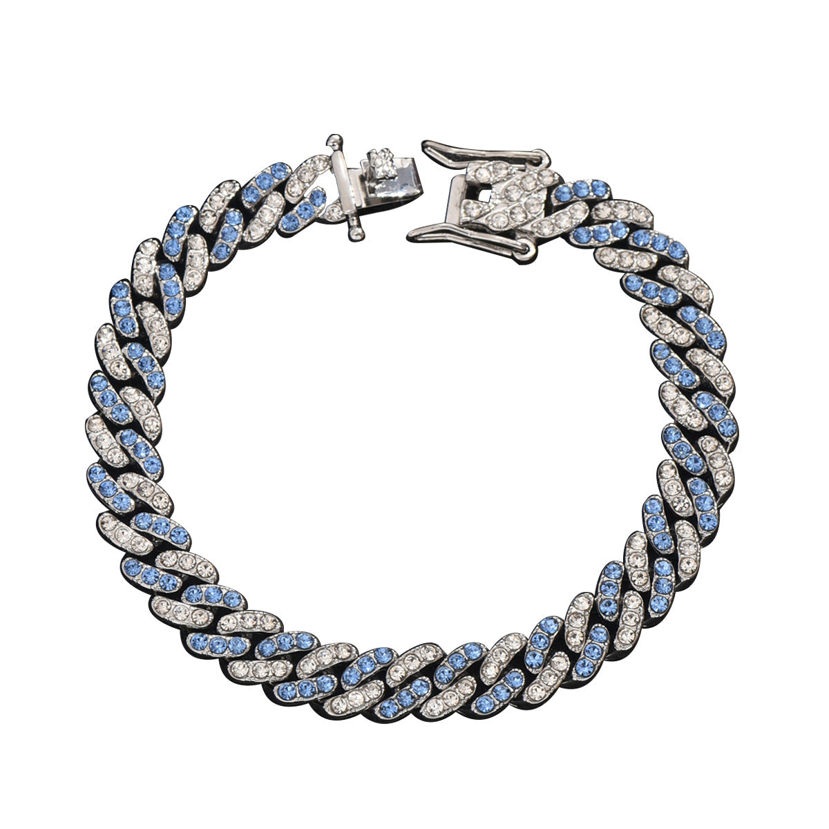 Bracciale da uomo alla moda geometrico irregolare in lega di zinco a catena cubana con intarsio di strass