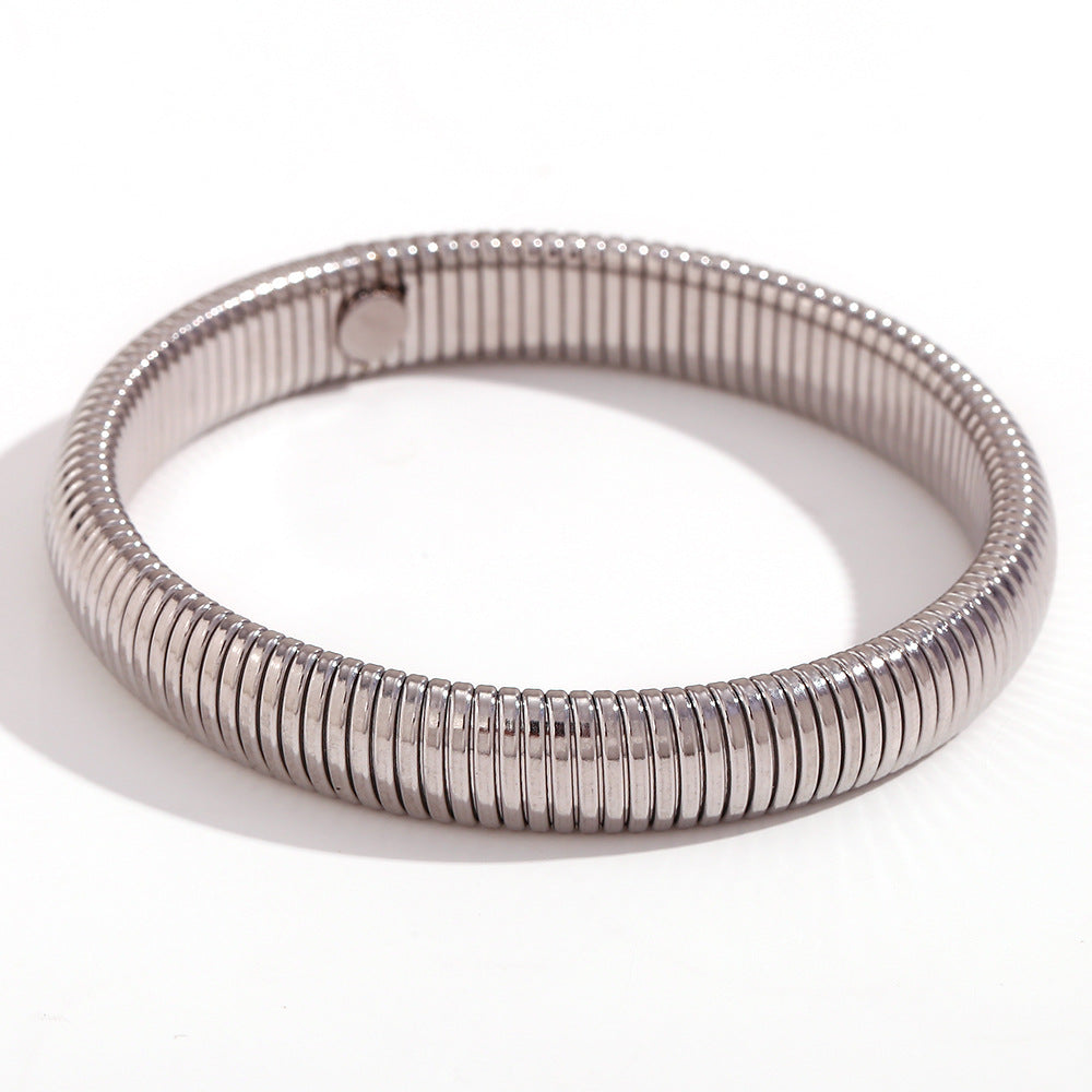 Bracciale a catena elastica a serpente in acciaio inossidabile placcato oro 18 carati con design geometrico minimalista da donna