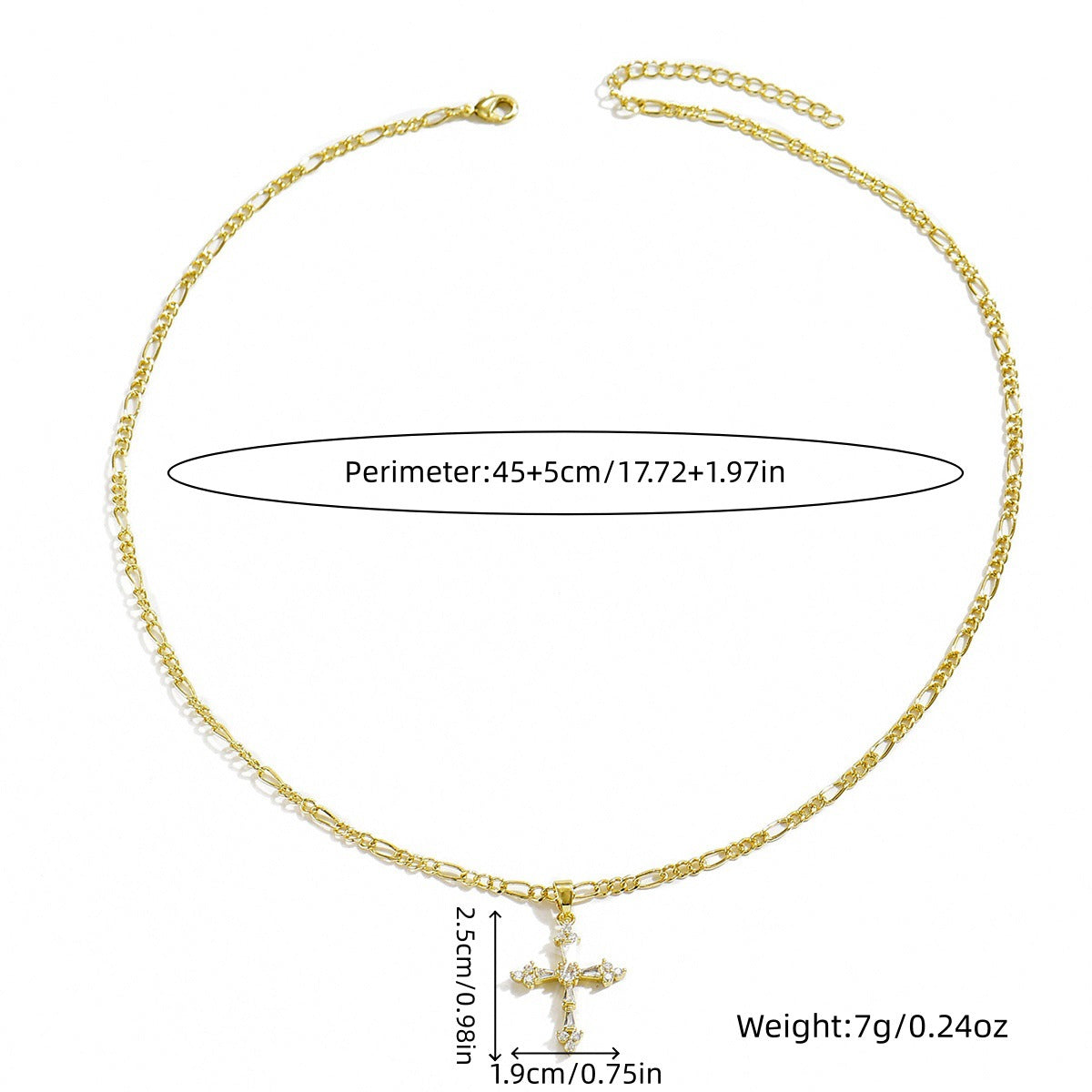 Geometric Cross Cubic Zirconia Inlay Gold Plated Brass Necklace for Women