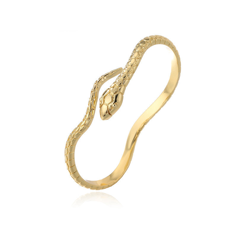 Bracciale Bohemien Geometrico a Serpente Attorcigliato da Donna in Rame con Placcatura in Oro 18K e Dettagli Micro-Pave
