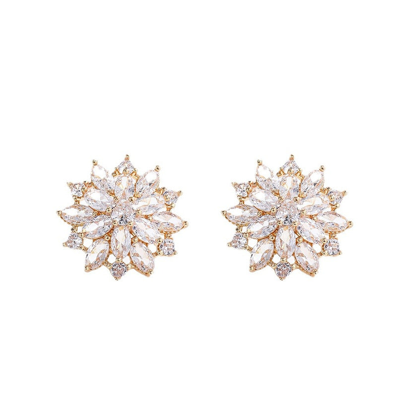 Minimalist Snowflake Earrings for Women with Zircon Inlay in Geometric Star and Diamond Shapes, Copper Base with Stainless Steel Posts