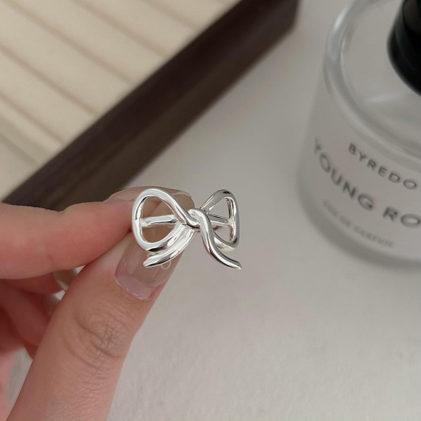 Sweet Minimalist 925 Sterling Silver Plated Heart Geometric Ring for Women