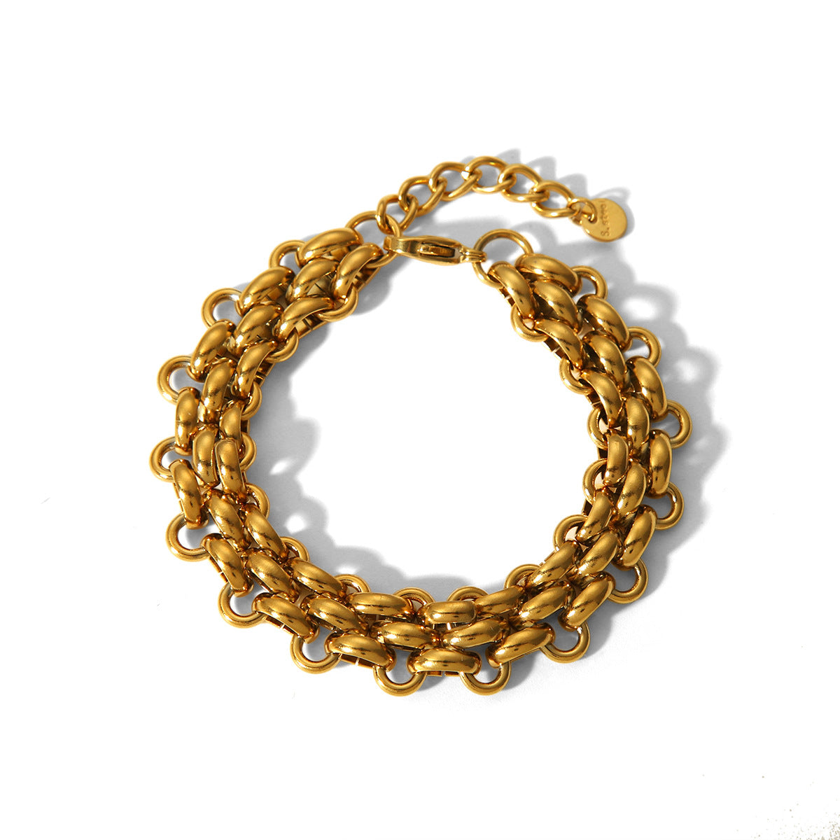 Fashionable Geometric Woven Bracelet for Women with Ring Buckle Design 18K Gold Plated Stainless Steel