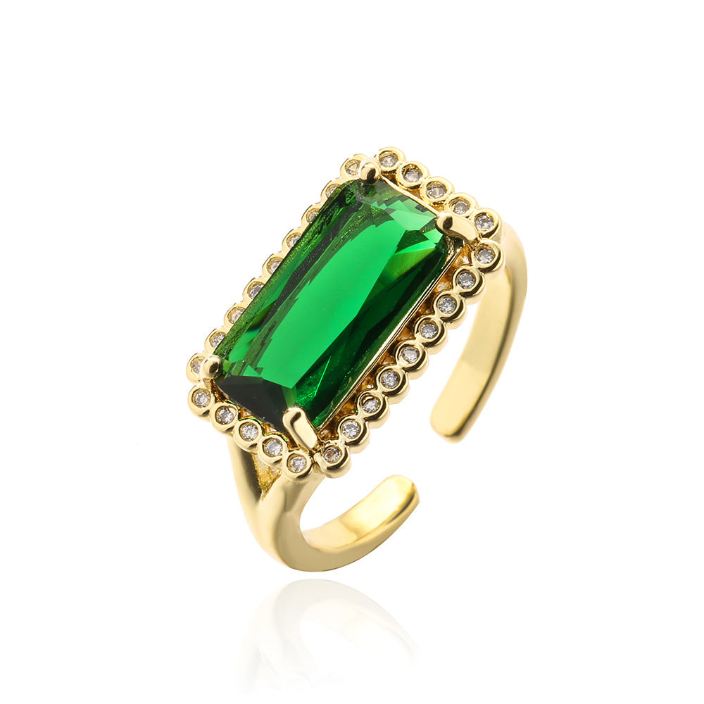 Geometric Open Ring for Women in Copper with Gold Plating and Cubic Zirconia Inlay