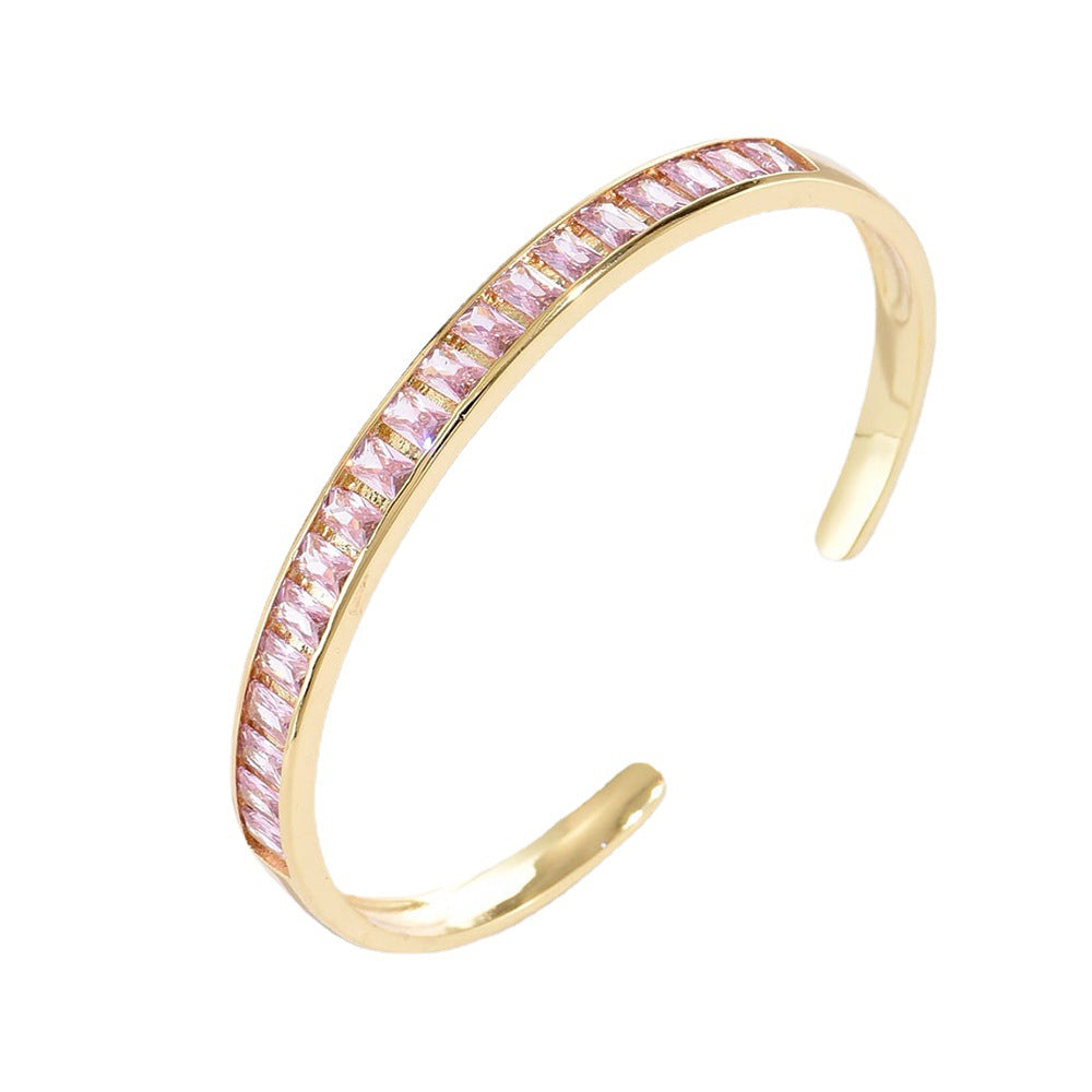 Bracciale minimalista in rame con placcatura in oro 18 carati e intarsio di zirconi per donna