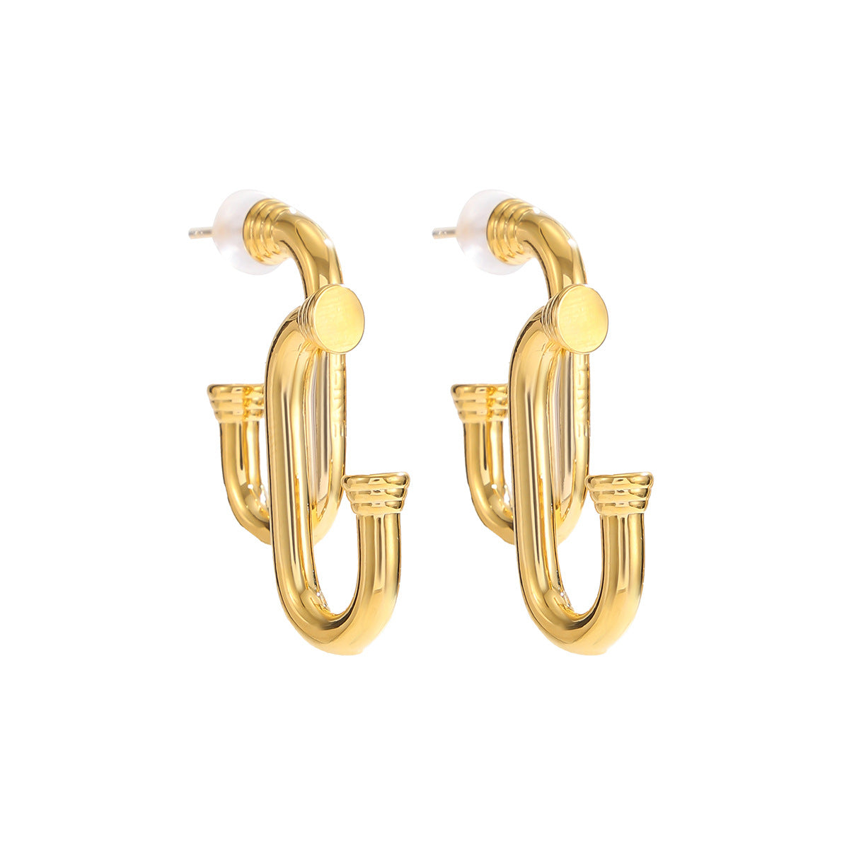 Creative Geometric C-Shape Brass Gold Plated Cubic Zirconia Earrings for Women Business Minimalist Style