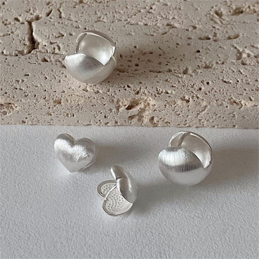 Minimalist Sweet 925 Sterling Silver Brushed Heart Earrings Geometric Design Gold Plated Option