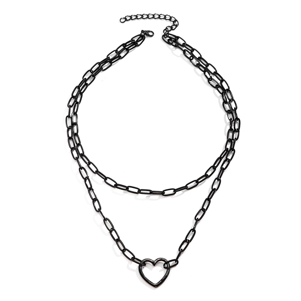 Hip-hop Plated Alloy Heart Pendant Curb Chain Necklace for Women