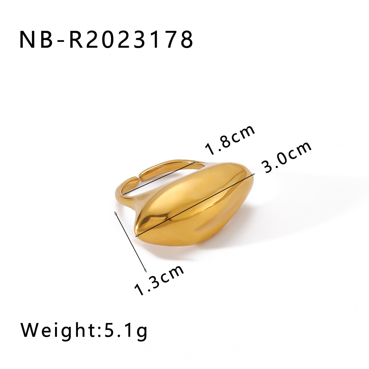 Anello geometrico in acciaio inossidabile placcato oro 18K, unisex, dal design contemporaneo e minimalista